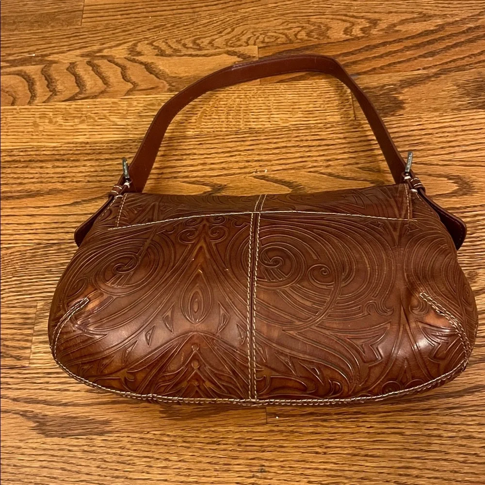 Cole Haan Brown Tooled Leather Shoulder Bag vintage